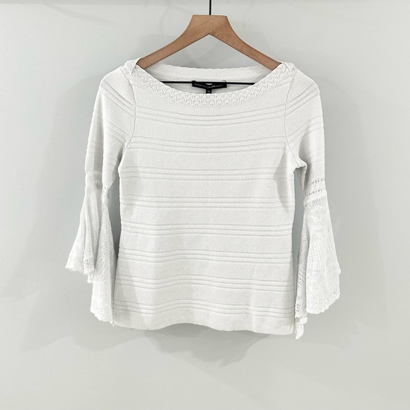NWT WHBM Lace Bell Sleeve Knit Sweater Gray Size XS - Picture 1 of 5
